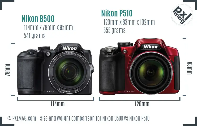 Nikon B500 vs Nikon P510 size comparison