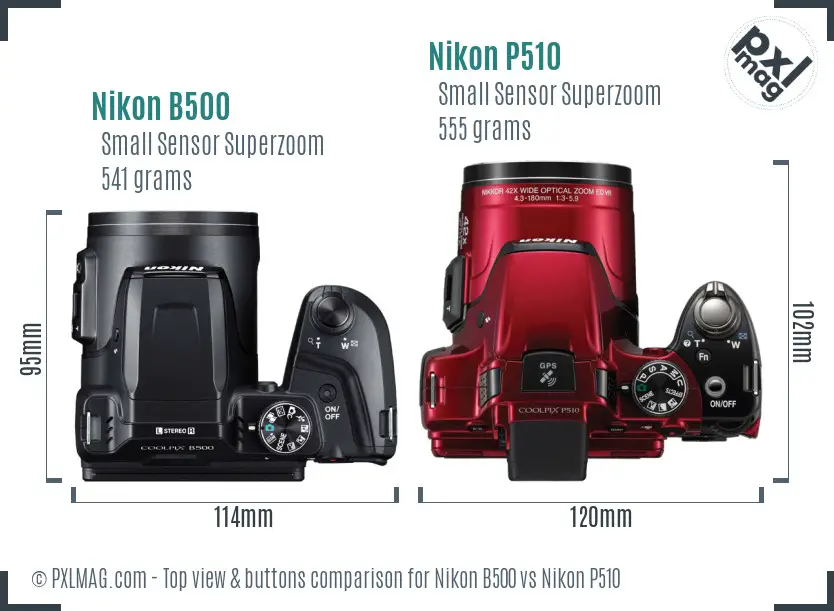 Nikon B500 vs Nikon P510 top view buttons comparison