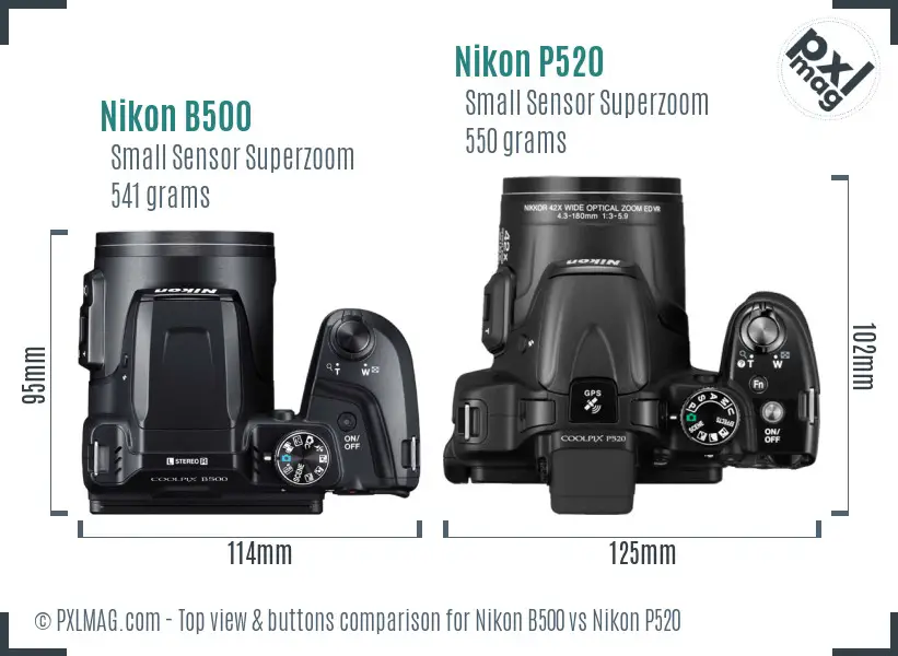 Nikon B500 vs Nikon P520 top view buttons comparison