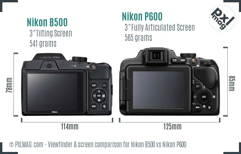 Nikon B500 vs Nikon P600 Screen and Viewfinder comparison