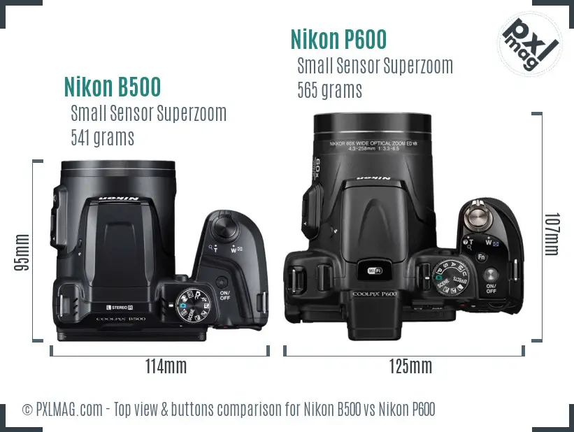 Nikon B500 vs Nikon P600 top view buttons comparison