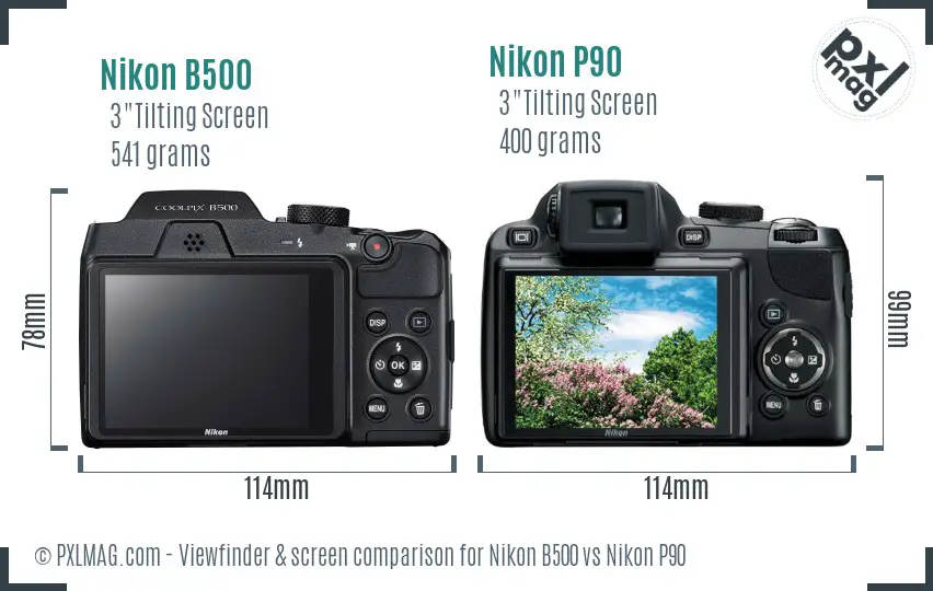 Nikon B500 vs Nikon P90 Screen and Viewfinder comparison