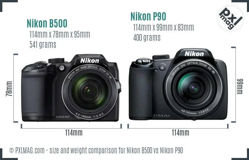 Nikon B500 vs Nikon P90 size comparison