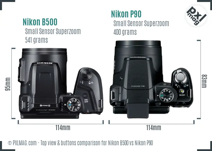 Nikon B500 vs Nikon P90 top view buttons comparison