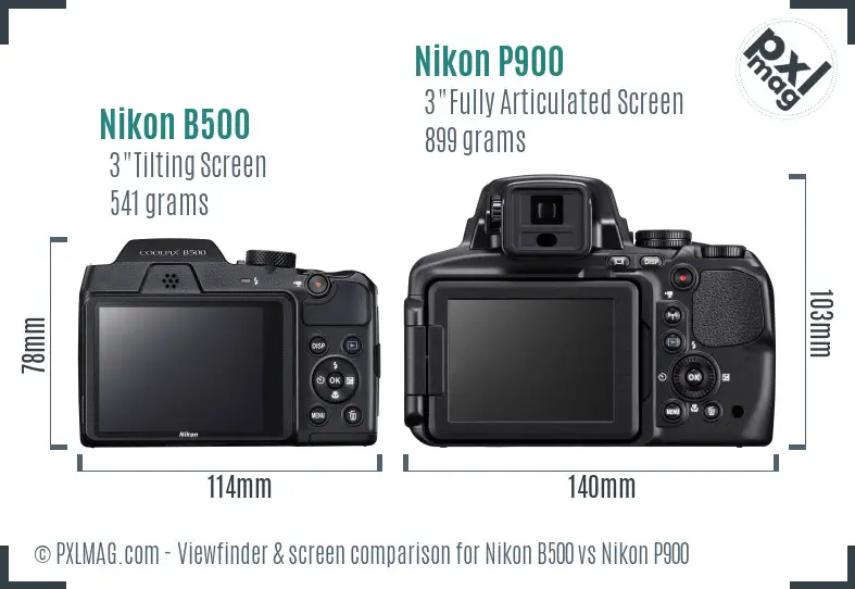 Nikon B500 vs Nikon P900 Screen and Viewfinder comparison