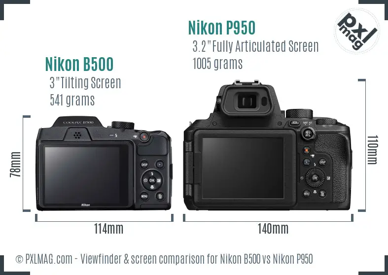 Nikon B500 vs Nikon P950 Screen and Viewfinder comparison