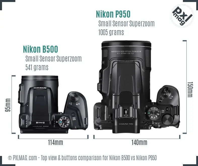 Nikon B500 vs Nikon P950 top view buttons comparison