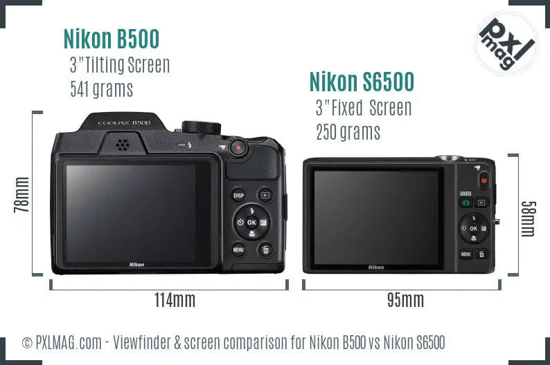 Nikon B500 vs Nikon S6500 Screen and Viewfinder comparison