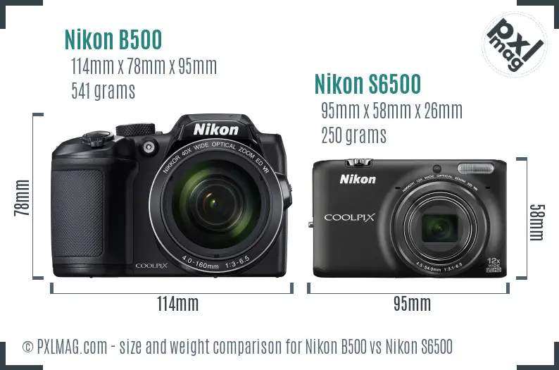 Nikon B500 vs Nikon S6500 size comparison