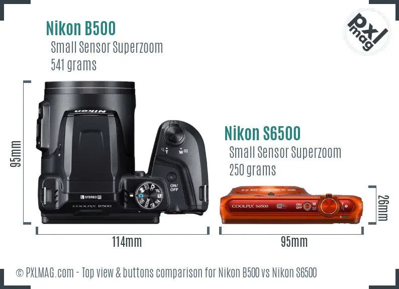Nikon B500 vs Nikon S6500 top view buttons comparison