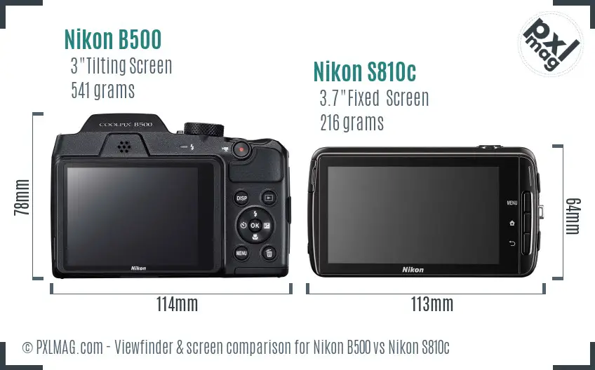Nikon B500 vs Nikon S810c Screen and Viewfinder comparison