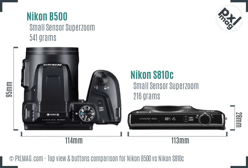Nikon B500 vs Nikon S810c top view buttons comparison