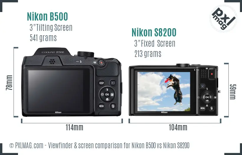 Nikon B500 vs Nikon S8200 Screen and Viewfinder comparison