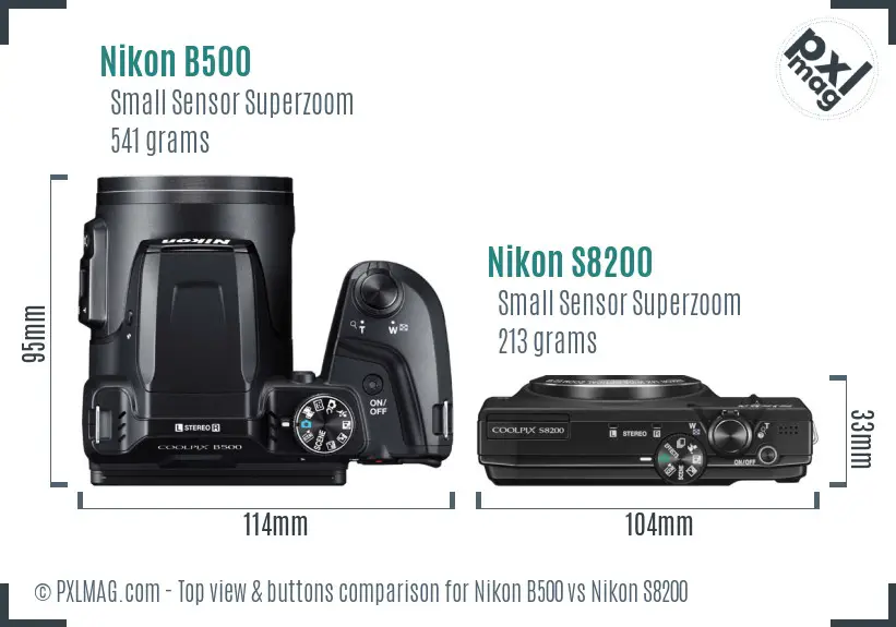 Nikon B500 vs Nikon S8200 top view buttons comparison