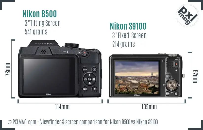Nikon B500 vs Nikon S9100 Screen and Viewfinder comparison
