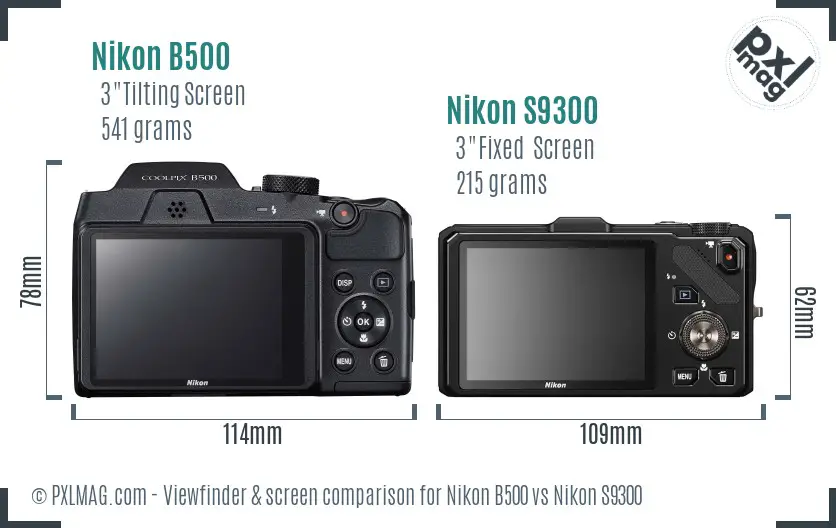 Nikon B500 vs Nikon S9300 Screen and Viewfinder comparison