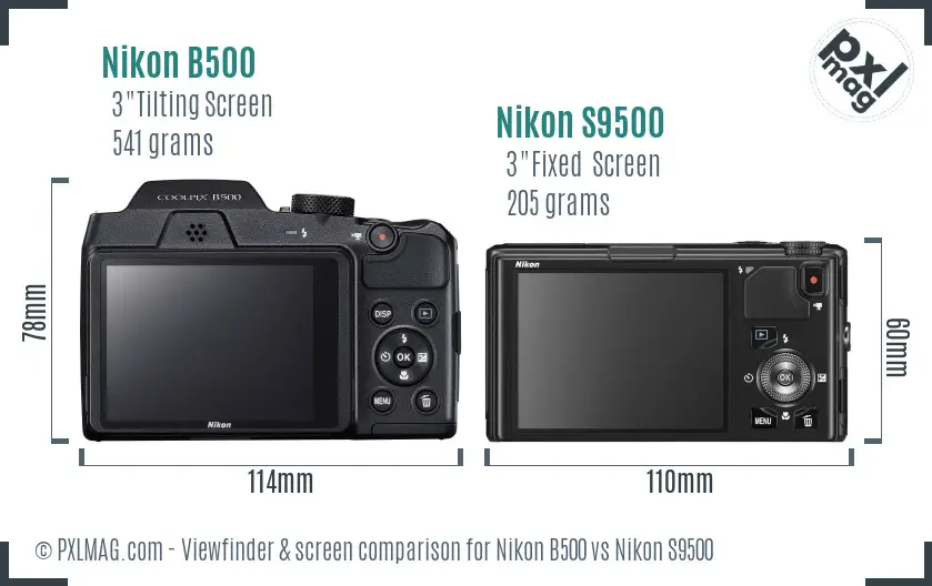 Nikon B500 vs Nikon S9500 Screen and Viewfinder comparison