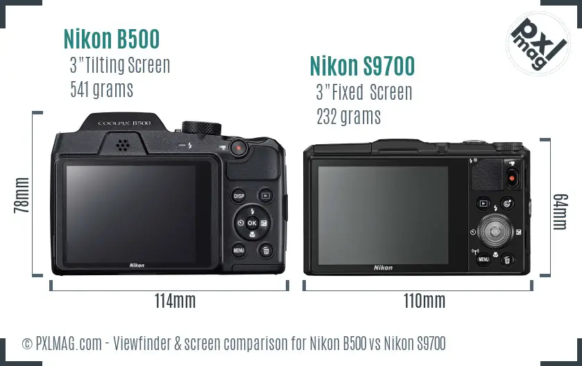 Nikon B500 vs Nikon S9700 Screen and Viewfinder comparison