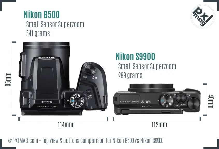 Nikon B500 vs Nikon S9900 top view buttons comparison