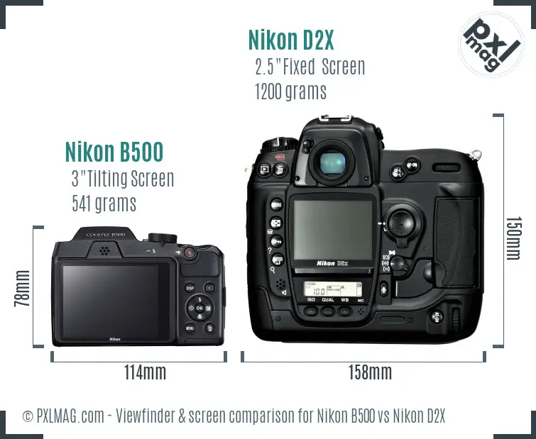 Nikon B500 vs Nikon D2X Screen and Viewfinder comparison