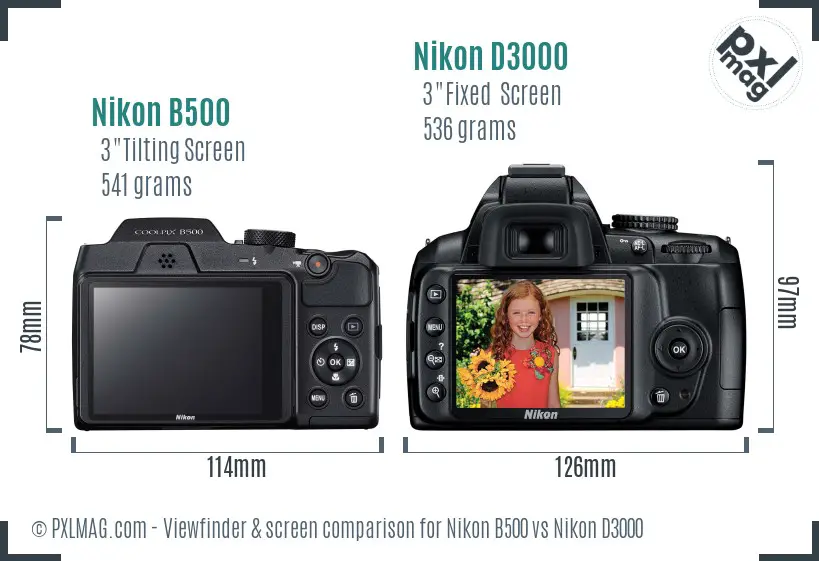 Nikon B500 vs Nikon D3000 Screen and Viewfinder comparison Nikon B500 vs Nikon D3000 Screen and Viewfinder comparison