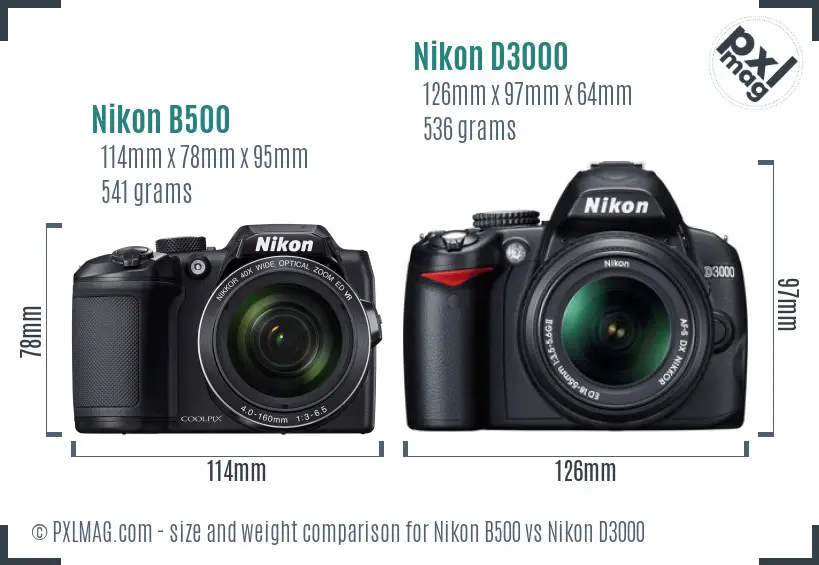 Nikon B500 vs Nikon D3000 size comparison Nikon B500 vs Nikon D3000 size comparison