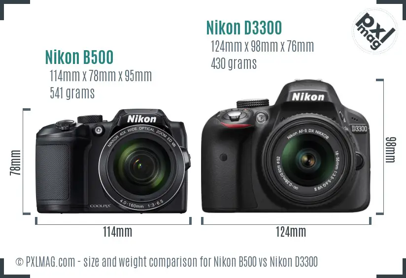 Nikon B500 vs Nikon D3300 size comparison Nikon B500 vs Nikon D3300 size comparison