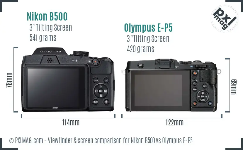 Nikon B500 vs Olympus E-P5 Screen and Viewfinder comparison