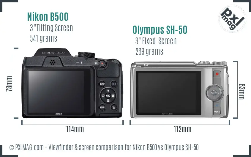 Nikon B500 vs Olympus SH-50 Screen and Viewfinder comparison