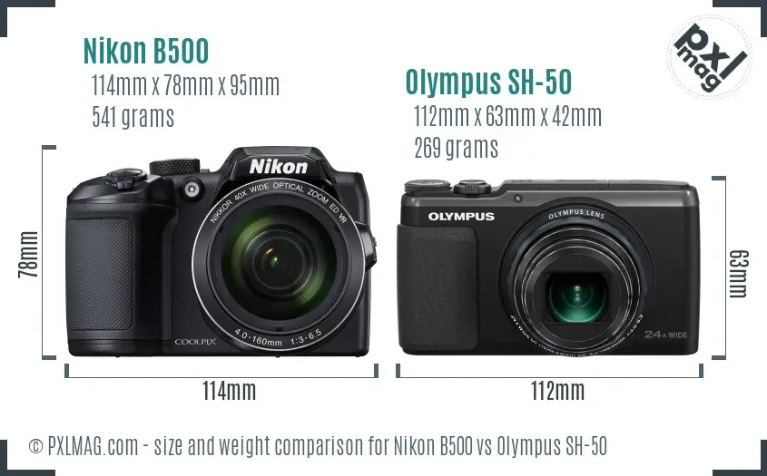 Nikon B500 vs Olympus SH-50 size comparison