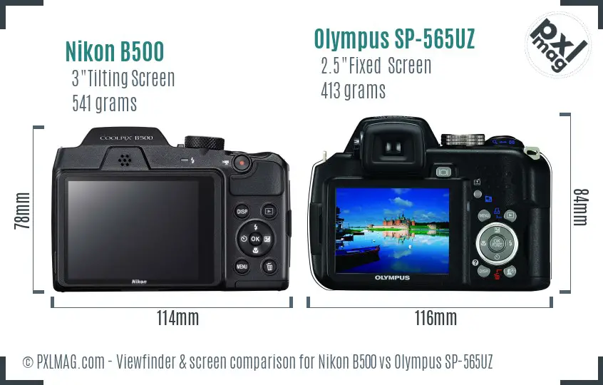 Nikon B500 vs Olympus SP-565UZ Screen and Viewfinder comparison