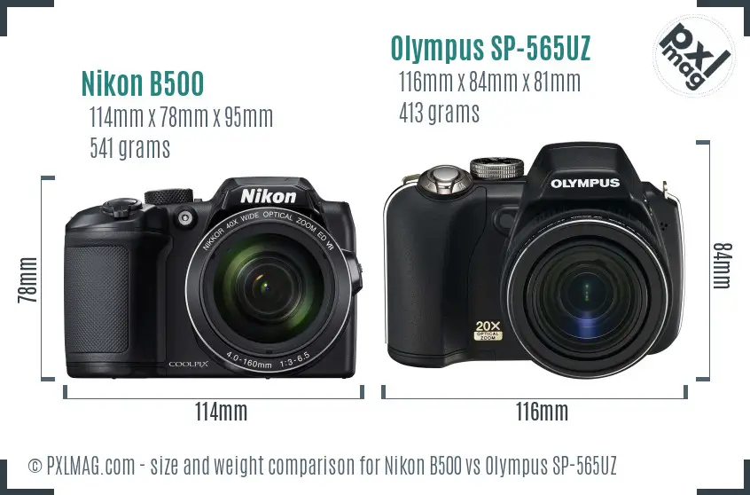 Nikon B500 vs Olympus SP-565UZ size comparison
