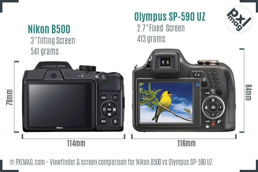 Nikon B500 vs Olympus SP-590 UZ Screen and Viewfinder comparison