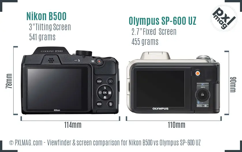 Nikon B500 vs Olympus SP-600 UZ Screen and Viewfinder comparison