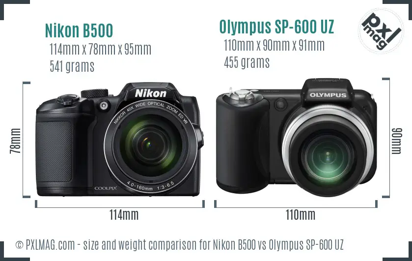 Nikon B500 vs Olympus SP-600 UZ size comparison