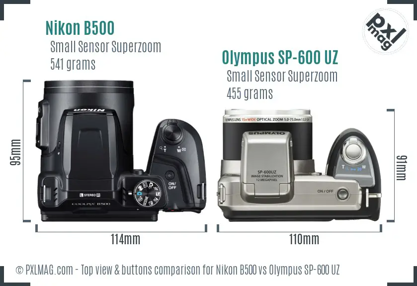 Nikon B500 vs Olympus SP-600 UZ top view buttons comparison