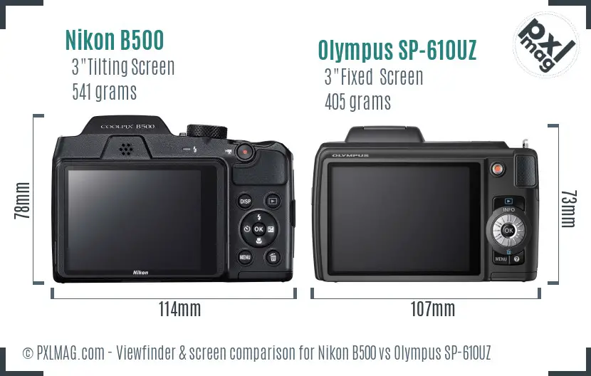 Nikon B500 vs Olympus SP-610UZ Screen and Viewfinder comparison
