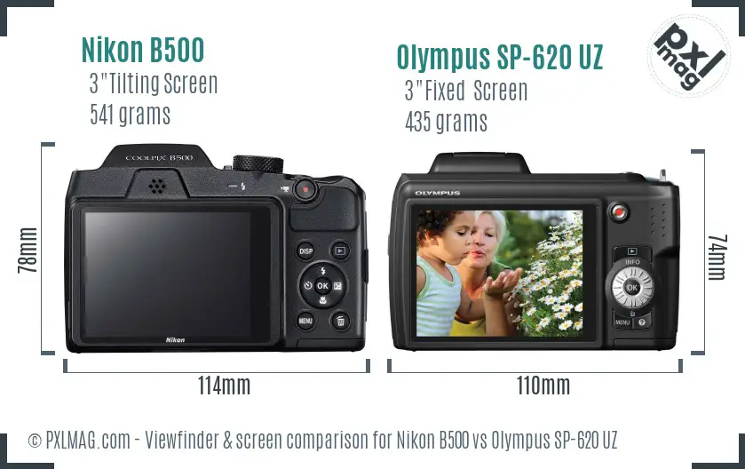 Nikon B500 vs Olympus SP-620 UZ Screen and Viewfinder comparison