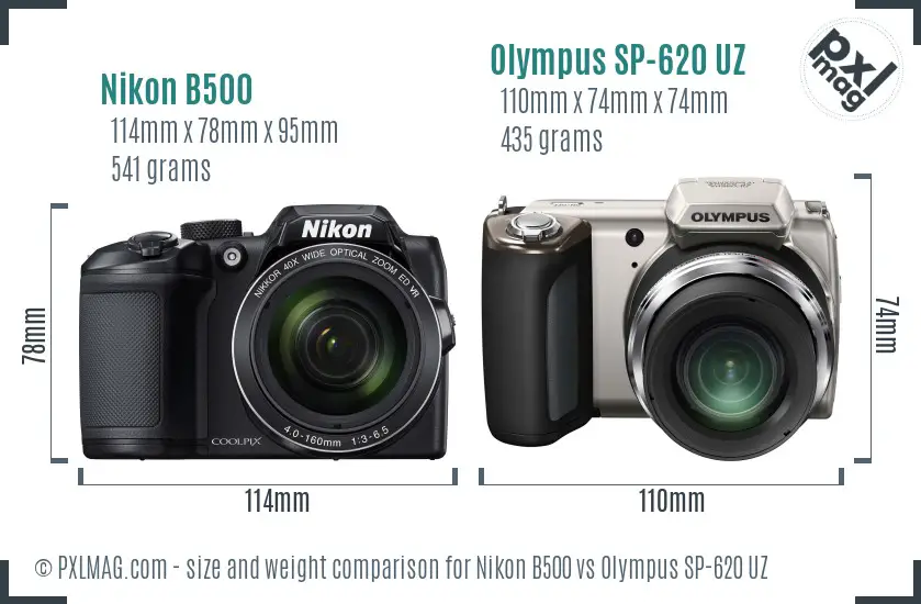 Nikon B500 vs Olympus SP-620 UZ size comparison