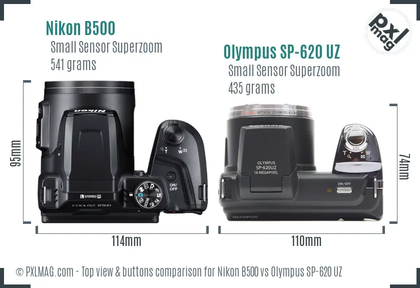Nikon B500 vs Olympus SP-620 UZ top view buttons comparison