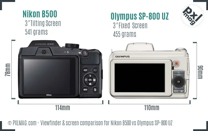 Nikon B500 vs Olympus SP-800 UZ Screen and Viewfinder comparison