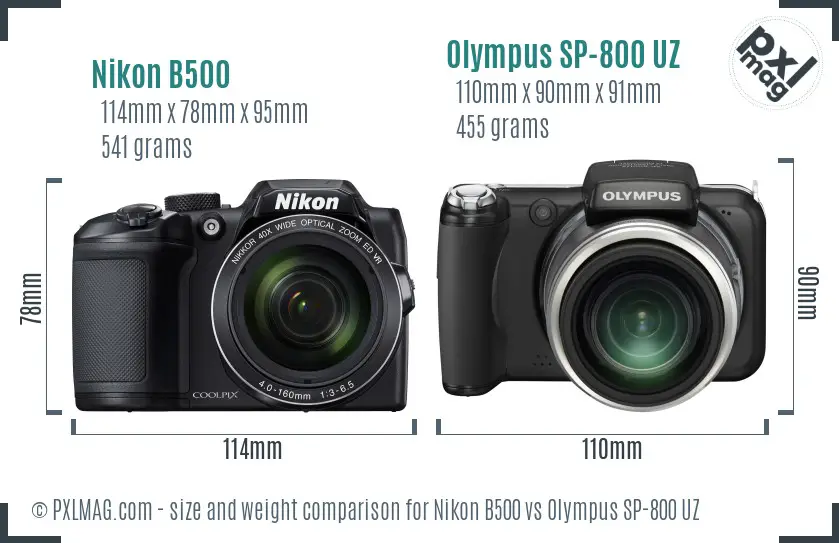 Nikon B500 vs Olympus SP-800 UZ size comparison