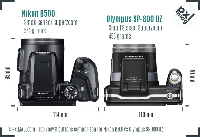 Nikon B500 vs Olympus SP-800 UZ top view buttons comparison