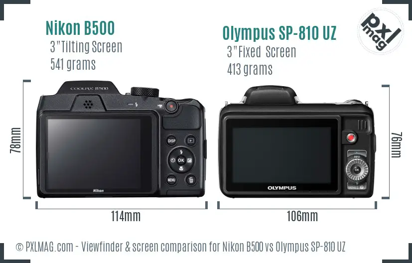 Nikon B500 vs Olympus SP-810 UZ Screen and Viewfinder comparison
