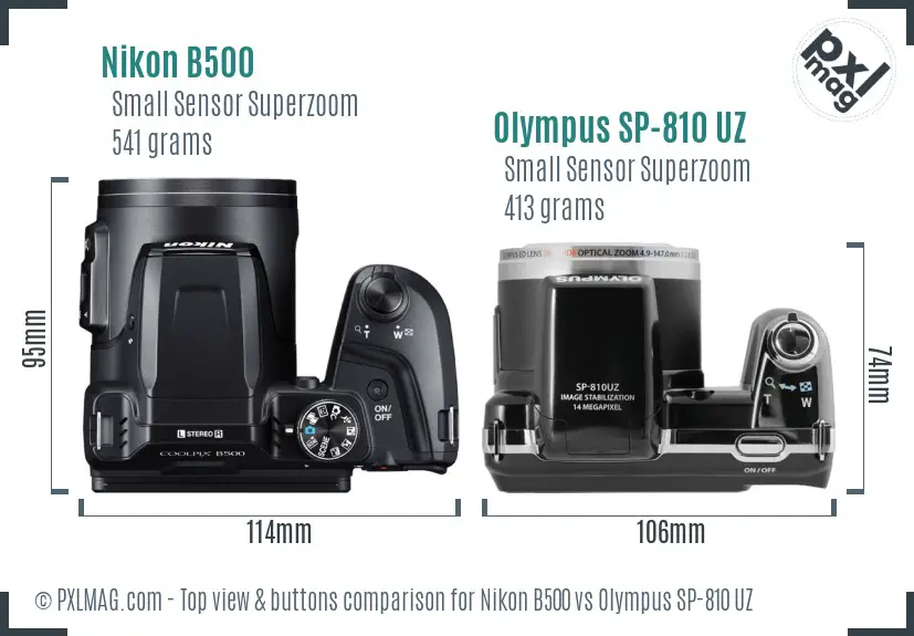 Nikon B500 vs Olympus SP-810 UZ top view buttons comparison