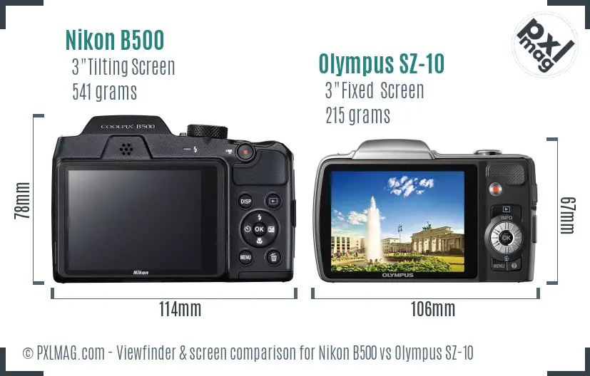 Nikon B500 vs Olympus SZ-10 Screen and Viewfinder comparison