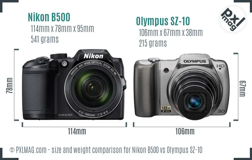 Nikon B500 vs Olympus SZ-10 size comparison