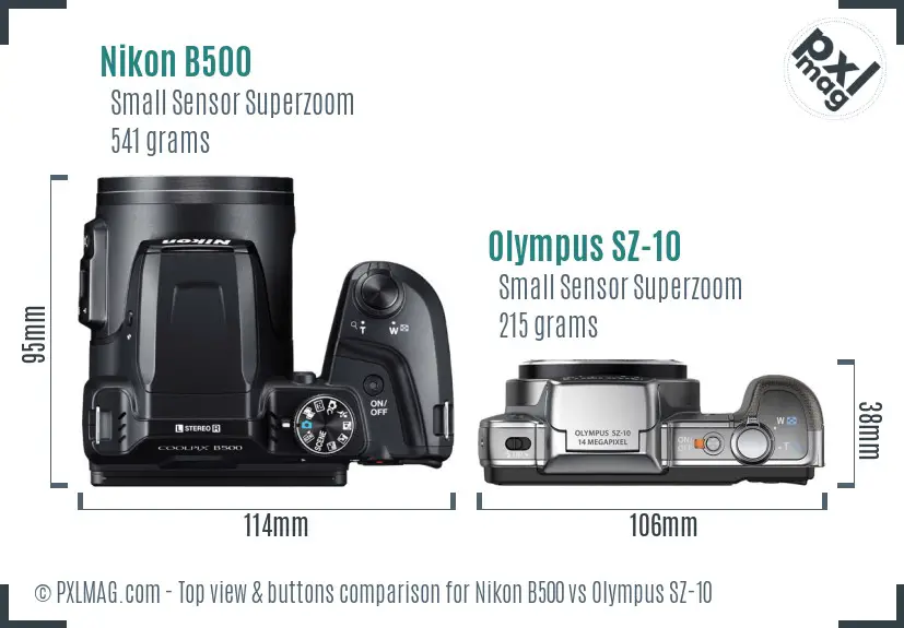 Nikon B500 vs Olympus SZ-10 top view buttons comparison