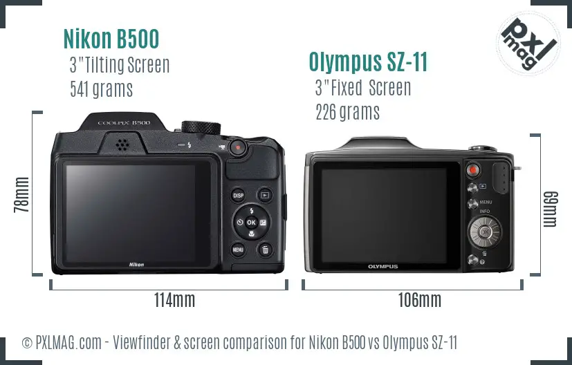 Nikon B500 vs Olympus SZ-11 Screen and Viewfinder comparison