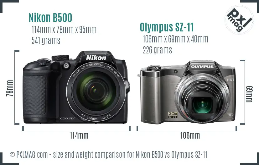 Nikon B500 vs Olympus SZ-11 size comparison